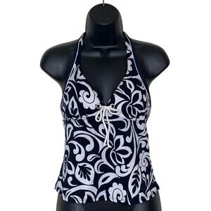 Vtg Baltex Blue White Floral Daisy‎ Tankini Swim Top Rope Bow Sailor Y2K Sz 10